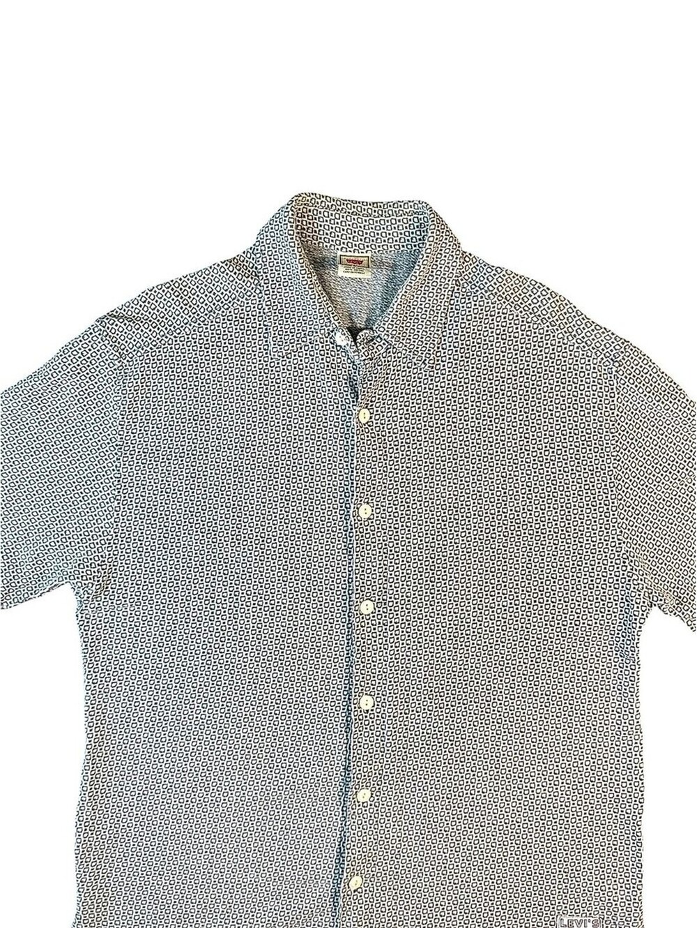 Levi's Olive Gray Geometric Print Button Shirt Men's Large Cotton Short Sleeve